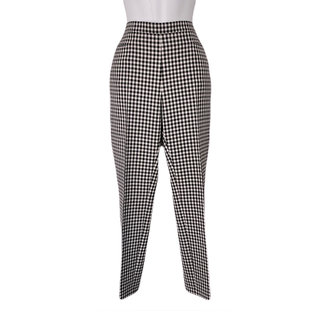 Akris Punto Black and White Gingham Print Pants, Size 6